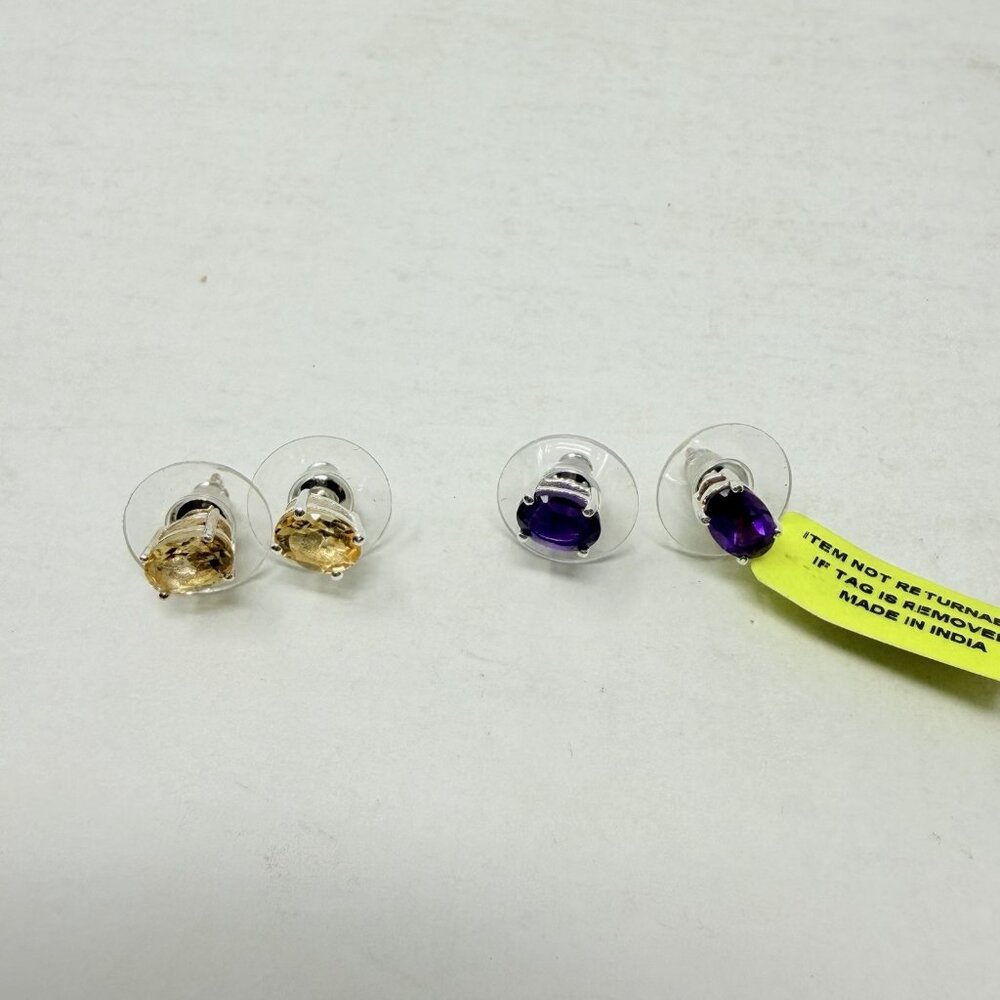 Shop LC Set of 2 Amethyst & Brazilian Citrine Sterling Silver Stud Earrings 5353